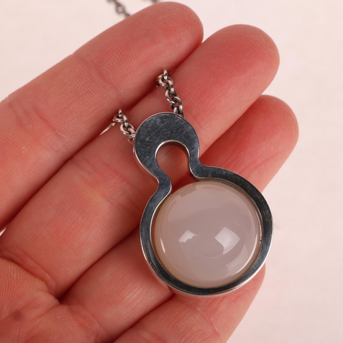 1401 - KURT NIELSEN - a modern Danish sterling silver chalcedony 'Crystal Ball' pendant necklace, on unmark... 