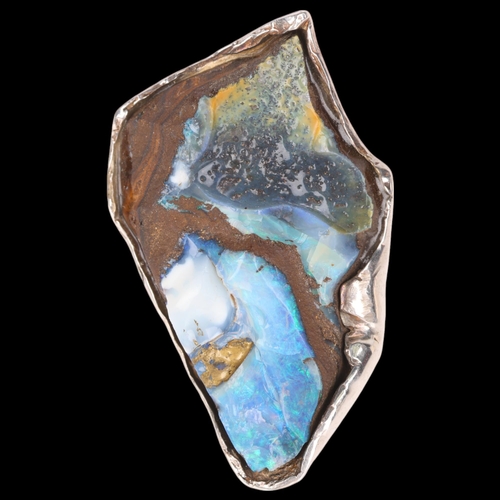 1406 - A large modernist sterling silver rough boulder opal ring, maker VSV, setting height 38.9mm, size N,... 