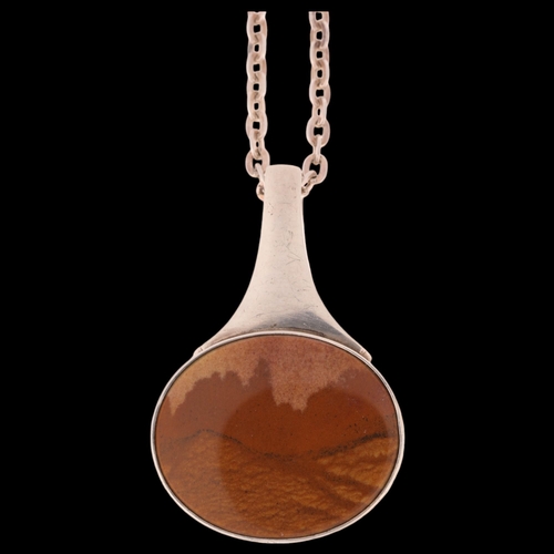 1407 - NIELS ERIK FROM - a Danish modernist sterling silver picture Jasper onion pendant necklace, on silve... 