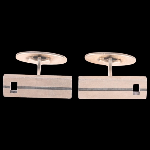 1411 - NIELS ERIK FROM - a pair of Danish modernist sterling silver and niello geometric cufflinks, 25.9mm,... 