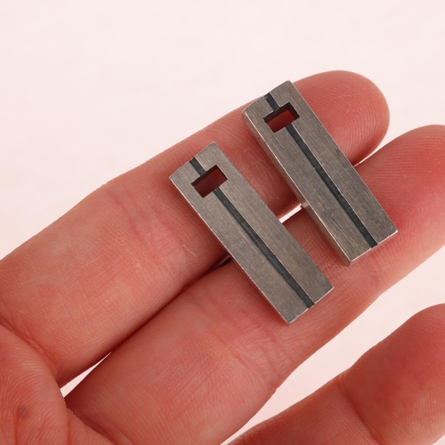 1411 - NIELS ERIK FROM - a pair of Danish modernist sterling silver and niello geometric cufflinks, 25.9mm,... 