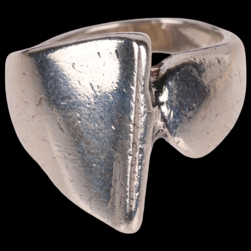 1423 - GIFA - a Danish brutalist sterling silver abstract ring, setting height 17mm, size L, 6.7g