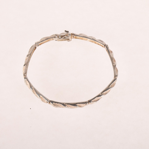 1425 - GIFA - a Danish brutalist sterling silver abstract panel bracelet, band width 5mm, internal circumfe... 