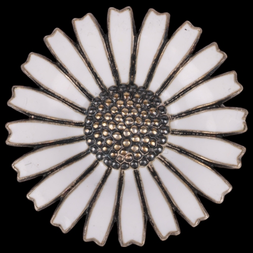 1426 - ANTON MICHELSEN - a Danish vermeil sterling silver white enamel daisy pattern brooch, 32.5mm, 9.5g