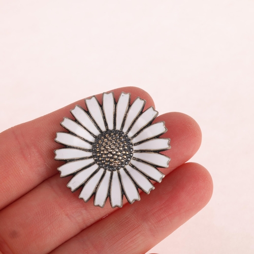 1426 - ANTON MICHELSEN - a Danish vermeil sterling silver white enamel daisy pattern brooch, 32.5mm, 9.5g