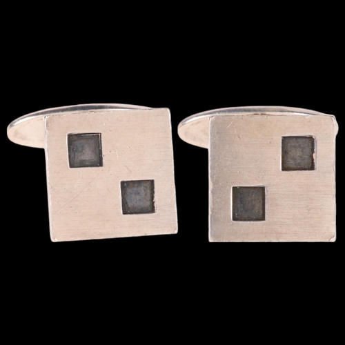 1427 - NIELS ERIK FROM - a pair of Danish modernist sterling silver geometric cufflinks, 15mm, 16.3g