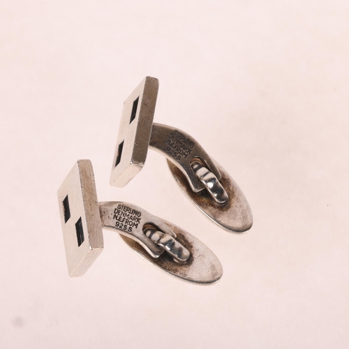 1427 - NIELS ERIK FROM - a pair of Danish modernist sterling silver geometric cufflinks, 15mm, 16.3g