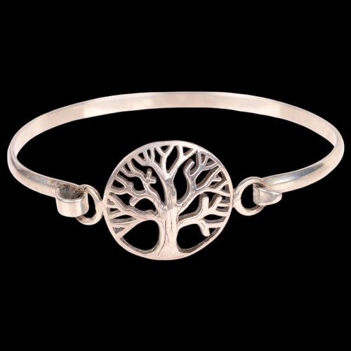 1430 - A modern sterling silver 'Tree' torque bangle, setting height 21.3mm, internal circumference 16cm, 1... 