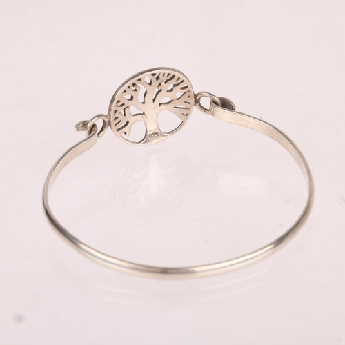 1430 - A modern sterling silver 'Tree' torque bangle, setting height 21.3mm, internal circumference 16cm, 1... 