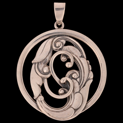 1438 - EILER & MARLOE - an Art Nouveau Danish silver openwork floral pendant, model no. 309, 57.1mm, 16.7g