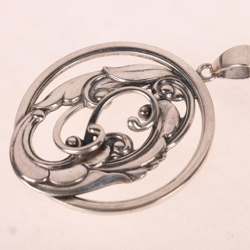 1438 - EILER & MARLOE - an Art Nouveau Danish silver openwork floral pendant, model no. 309, 57.1mm, 16.7g