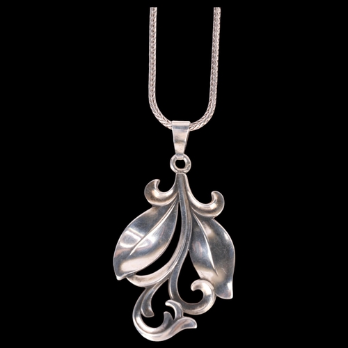 1440 - CARL M COHR - an Art Nouveau Danish silver floral pendant necklace, on later sterling foxtail link c... 