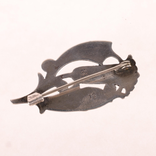 1441 - CARL M COHR - an Art Deco Danish silver floral spray brooch, model no. 12, 44.1mm, 7.9g