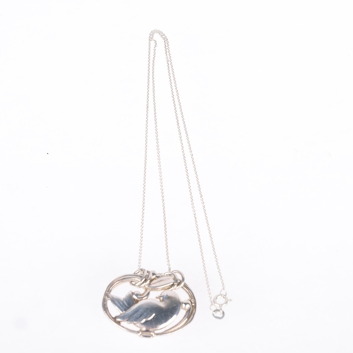 1442 - EILER & MARLOE - an Art Deco Danish silver 'Dove' pendant necklace, on later silver cable link chain... 