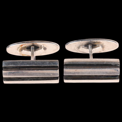 1443 - NIELS ERIK FROM - a pair of Danish modernist sterling silver geometric cufflinks, 20.1mm, 12.3g