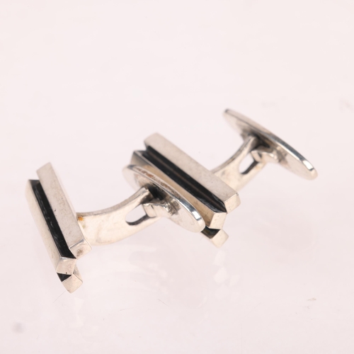 1443 - NIELS ERIK FROM - a pair of Danish modernist sterling silver geometric cufflinks, 20.1mm, 12.3g