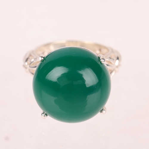 1450 - A sterling silver chrysoprase dress ring, setting height 17.8mm, size O, 10.4g