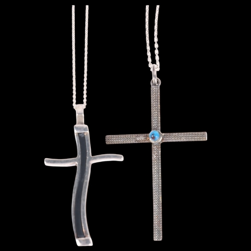 1461 - 2 Continental sterling silver cross pendant necklaces, on silver cable link chains, largest pendant ... 