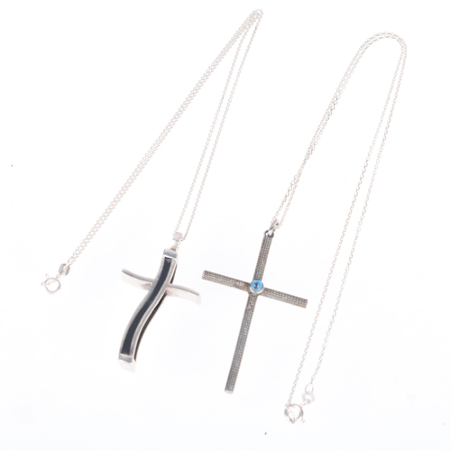 1461 - 2 Continental sterling silver cross pendant necklaces, on silver cable link chains, largest pendant ... 