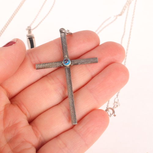 1461 - 2 Continental sterling silver cross pendant necklaces, on silver cable link chains, largest pendant ... 