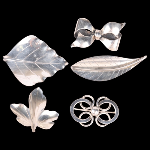 1469 - 5 Danish silver brooches, makers include Hermann Siersbol, largest leaf 63.7mm, 36.2g total (5)