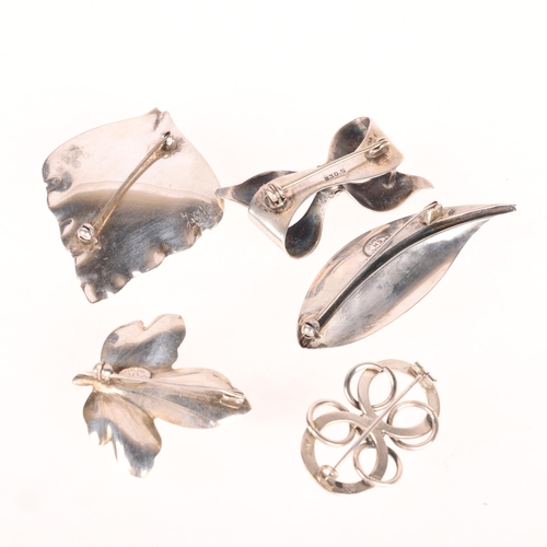 1469 - 5 Danish silver brooches, makers include Hermann Siersbol, largest leaf 63.7mm, 36.2g total (5)