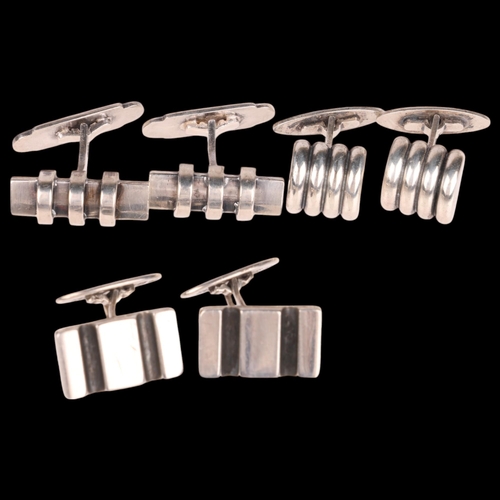 1470 - 3 pairs of Danish silver cufflinks, makers including Eiler & Marloe, and Carl M Kohr, largest 23.6mm... 