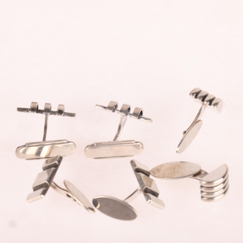 1470 - 3 pairs of Danish silver cufflinks, makers including Eiler & Marloe, and Carl M Kohr, largest 23.6mm... 