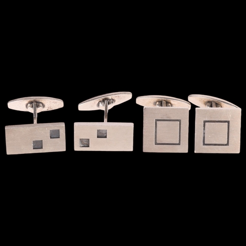 1472 - NIELS ERIK FROM - 2 pairs of Danish modernist sterling silver geometric cufflinks, square 15mm, 30.1... 