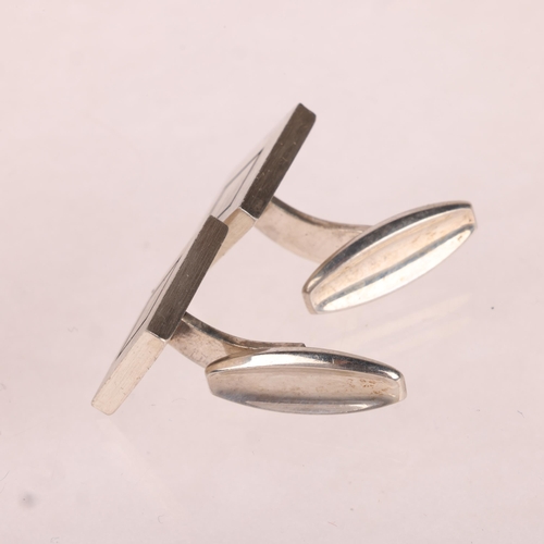 1472 - NIELS ERIK FROM - 2 pairs of Danish modernist sterling silver geometric cufflinks, square 15mm, 30.1... 