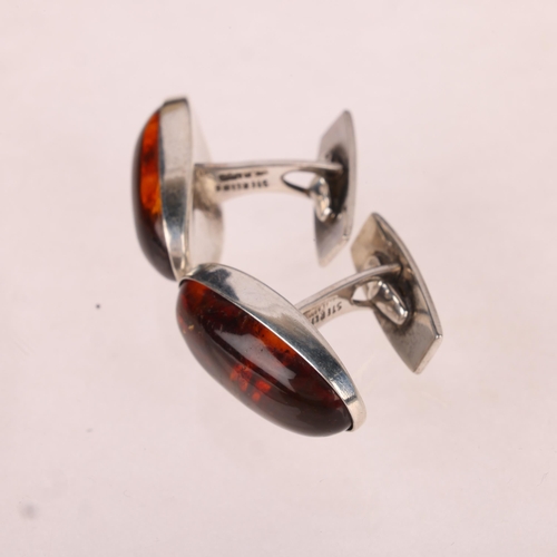 1473 - 2 pair of Danish sterling silver and amber cufflinks, makers include Einer Fehrn, largest 24.4mm, 31... 