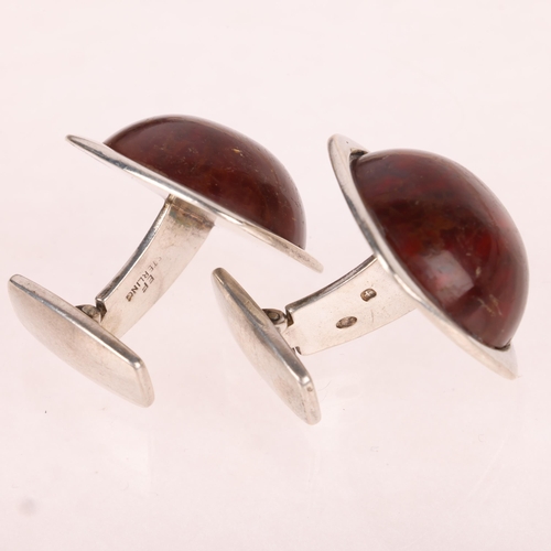 1473 - 2 pair of Danish sterling silver and amber cufflinks, makers include Einer Fehrn, largest 24.4mm, 31... 