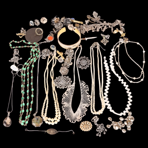 1475 - Various silver and costume jewellery, including Royal Artillery brooch, labradorite pendant necklace... 