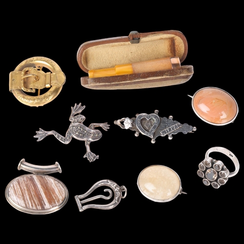 1480 - Various Antique and Vintage silver and costume jewellery, including gilt-metal belt buckle brooch, r... 