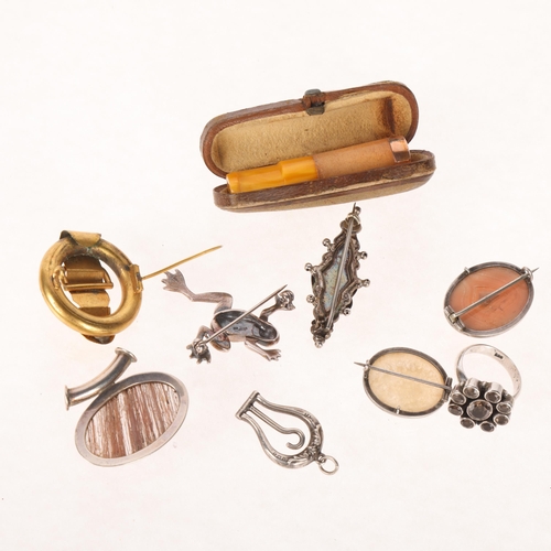 1480 - Various Antique and Vintage silver and costume jewellery, including gilt-metal belt buckle brooch, r... 