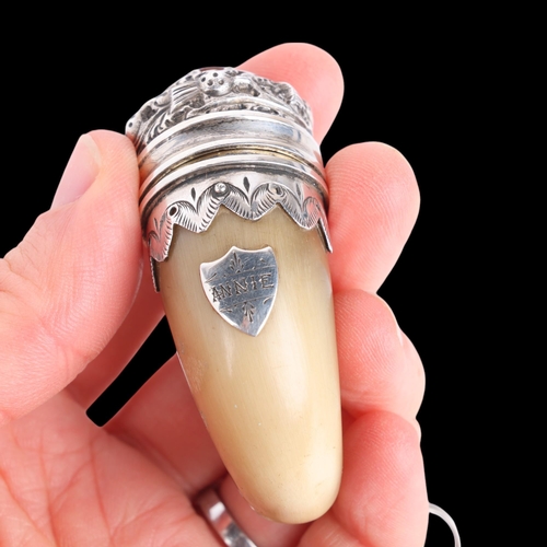 1503 - A 19th century Scottish silver-mounted ram's horn snuff mull, the silver cap set with citrine and re... 