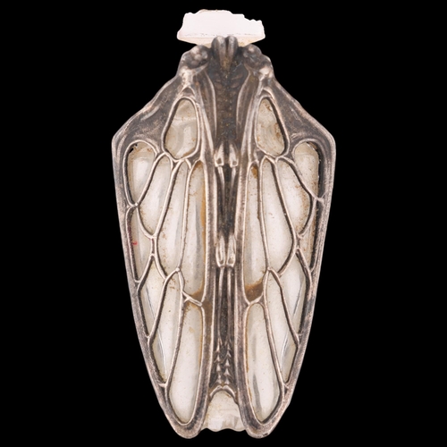 1506 - An Art Nouveau French silver-mounted glass 'Cicada' perfume flask, in the manner of Lucien Gaillard ... 