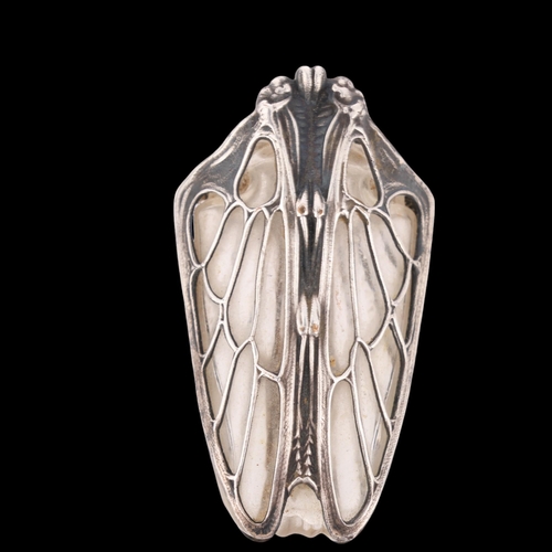 1506 - An Art Nouveau French silver-mounted glass 'Cicada' perfume flask, in the manner of Lucien Gaillard ... 