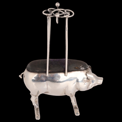 1514 - An Edwardian novelty silver pig hat pin cushion, Adie & Lovekin Ltd, Birmingham 1905, height 10.5cm