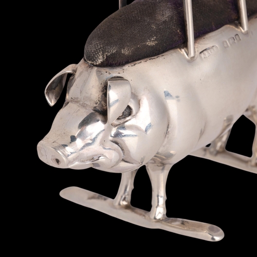 1514 - An Edwardian novelty silver pig hat pin cushion, Adie & Lovekin Ltd, Birmingham 1905, height 10.5cm