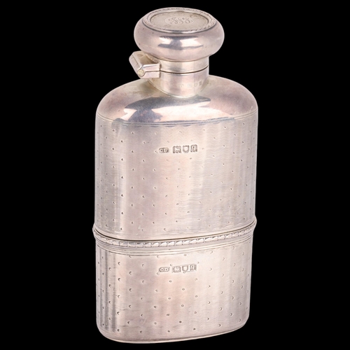 1522 - A George V silver-mounted glass hip flask, Charles Henry Dumenil, London 1911, allover engine turned... 