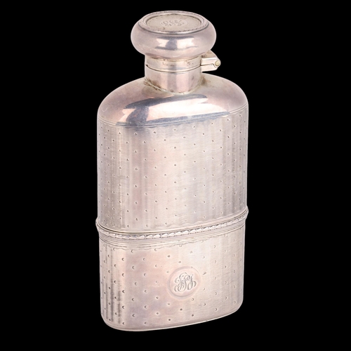 1522 - A George V silver-mounted glass hip flask, Charles Henry Dumenil, London 1911, allover engine turned... 