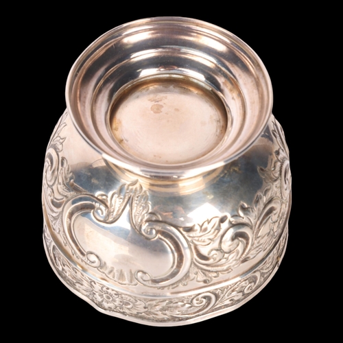 1530 - An Edwardian silver pedestal sugar bowl, Corke Brothers & Co, London 1905, circular form with relief... 