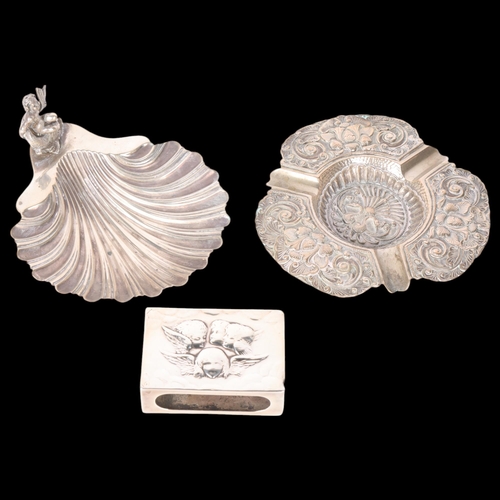 1537 - Various silver, including Continental shell butter dish, Indian ashtray and matchbox holder, 9.3oz t... 