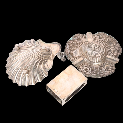 1537 - Various silver, including Continental shell butter dish, Indian ashtray and matchbox holder, 9.3oz t... 