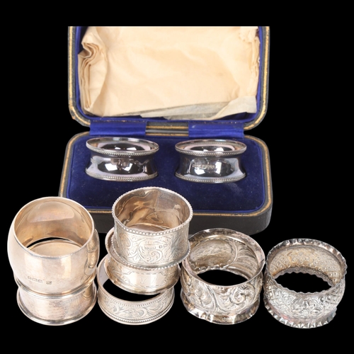 1538 - Various silver napkin rings, including cased pair, 5.2oz total