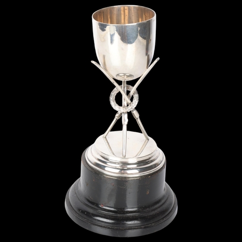 1541 - P ORR & SONS LTD - an Indian silver rowing goblet trophy, modelled as a trio of oars and laurel wrea... 