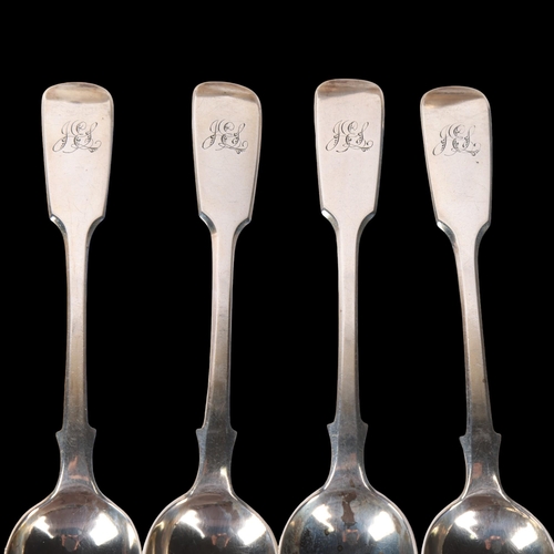 1550 - 2 sets of 5 Victorian silver Fiddle pattern teaspoons, London 1860 and 1872, 14cm, 6.5oz total