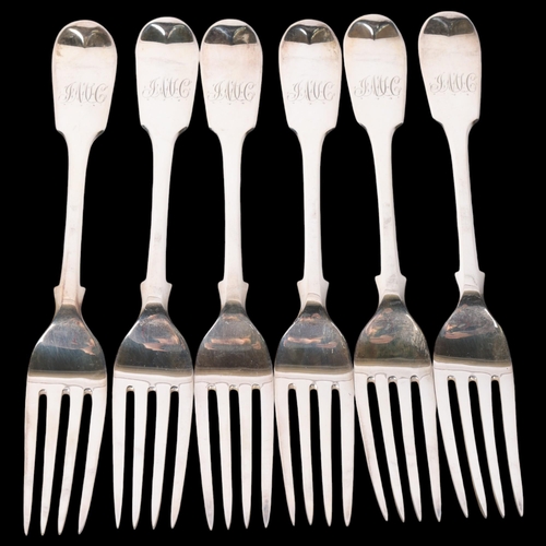 1551 - A set of 6 Victorian silver Fiddle pattern dinner forks, Chawner & Co, London 1867, 20.5cm, 12.6oz