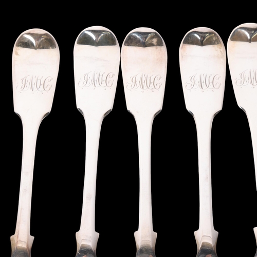 1551 - A set of 6 Victorian silver Fiddle pattern dinner forks, Chawner & Co, London 1867, 20.5cm, 12.6oz